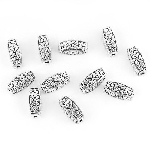 Immagine di Lega di Zinco Separatori Perline Olive Argento Antico Circa 12mm x 5mm, Foro:Circa 1.5mm, 50 Pz