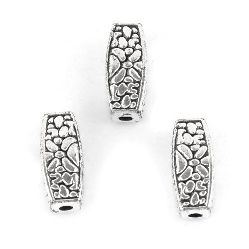 Immagine di Lega di Zinco Separatori Perline Olive Argento Antico Circa 12mm x 5mm, Foro:Circa 1.5mm, 50 Pz