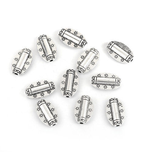 Immagine di Lega di Zinco Separatori Perline Ovale Argento Antico Circa 14mm x 9mm, Foro:Circa 1.6mm, 100 Pz