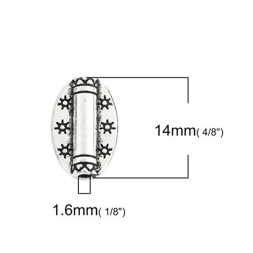 Immagine di Lega di Zinco Separatori Perline Ovale Argento Antico Circa 14mm x 9mm, Foro:Circa 1.6mm, 100 Pz