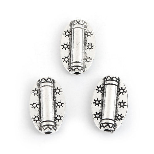 Immagine di Lega di Zinco Separatori Perline Ovale Argento Antico Circa 14mm x 9mm, Foro:Circa 1.6mm, 100 Pz
