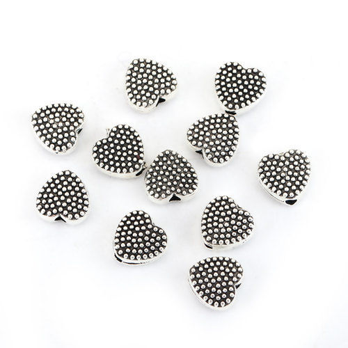 Picture of Zinc Based Alloy Spacer Beads Heart Antique Silver Color 7mm x 7mm, Hole: Approx 1.3mm, 100 PCs