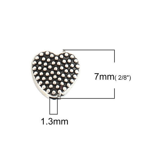 Picture of Zinc Based Alloy Spacer Beads Heart Antique Silver Color 7mm x 7mm, Hole: Approx 1.3mm, 100 PCs