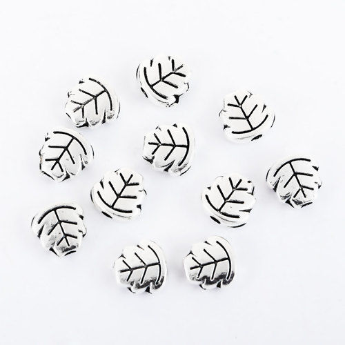 Picture of Zinc Based Alloy Spacer Beads Leaf Antique Silver Color 7mm x 7mm, Hole: Approx 1.5mm, 100 PCs