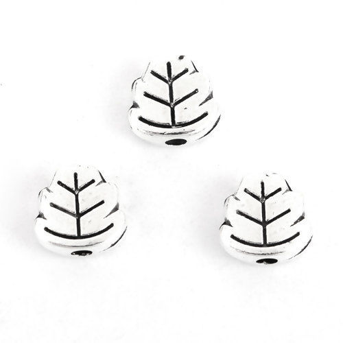 Picture of Zinc Based Alloy Spacer Beads Leaf Antique Silver Color 7mm x 7mm, Hole: Approx 1.5mm, 100 PCs