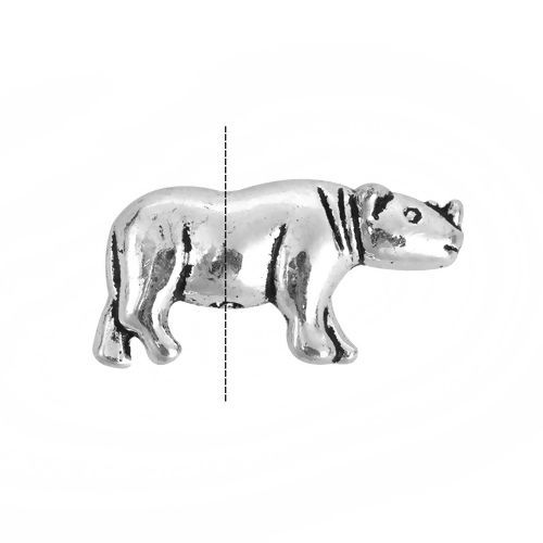 Picture of Zinc Based Alloy 3D Beads Rhinoceros Antique Silver Color 19mm x 10mm, Hole: Approx 1.5mm, 30 PCs