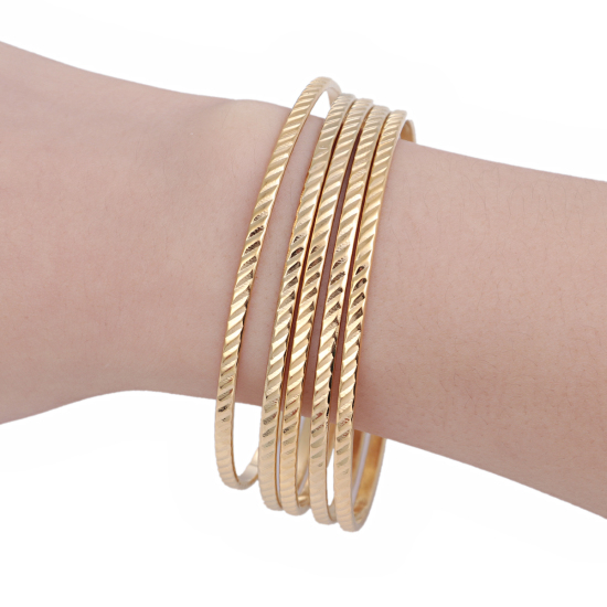 Image de Bracelets en 304 Acier Inoxydable Empilage Rond Rayées Doré 22.5cm 1 Kit(5 Pcs/Kit)