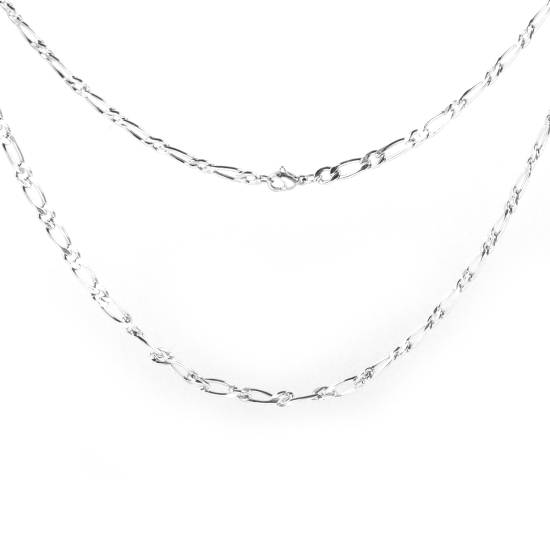 Picture of 304 Stainless Steel 1:1 Figaro Link Chain Necklace Silver Tone 49.5cm(19 4/8") long, Chain Size: 11x5mm( 3/8" x 2/8") 7x5mm( 2/8" x 2/8"), 1 Piece