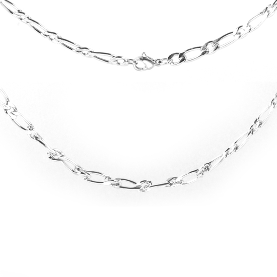 Picture of 304 Stainless Steel 1:1 Figaro Link Chain Necklace Silver Tone 49.5cm(19 4/8") long, Chain Size: 11x5mm( 3/8" x 2/8") 7x5mm( 2/8" x 2/8"), 1 Piece