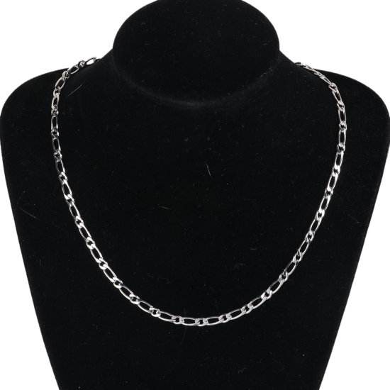 Picture of 304 Stainless Steel 1:1 Figaro Link Chain Necklace Silver Tone 49.5cm(19 4/8") long, Chain Size: 11x5mm( 3/8" x 2/8") 7x5mm( 2/8" x 2/8"), 1 Piece