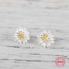 Picture of Sterling Silver Ear Post Stud Earrings Silver Daisy Flower 8mm( 3/8") x 8mm( 3/8"), Post/ Wire Size: (21 gauge), 1 Pair