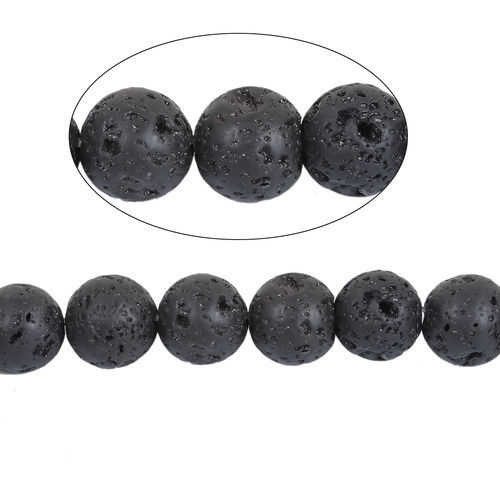 Picture of Lava Rock ( Natural ) Beads Round Black About 10mm Dia., Hole: Approx 1mm, 38.5cm(15 1/8") long, 1 Strand (Approx 39 PCs/Strand)