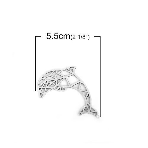 Imagen de Zamak Origami Colgantes Charms Delfín Plata Antigua 55mm x 35mm, 10 Unidades