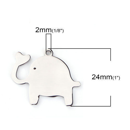 Picture of 304 Stainless Steel Pet Silhouette Charms Elephant Animal Silver Tone 29mm(1 1/8") x 24mm(1"), 1 Piece