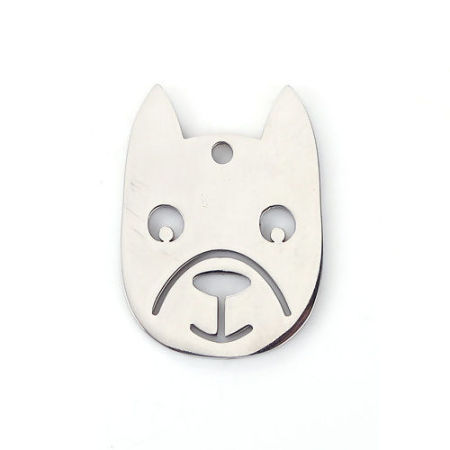Picture of 304 Stainless Steel Pet Silhouette Charms Bulldog Animal Silver Tone 27mm(1 1/8") x 20mm( 6/8"), 1 Piece