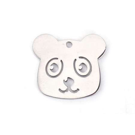 Picture of 304 Stainless Steel Pet Silhouette Charms Panda Animal Silver Tone Hollow 27mm(1 1/8") x 24mm(1"), 1 Piece
