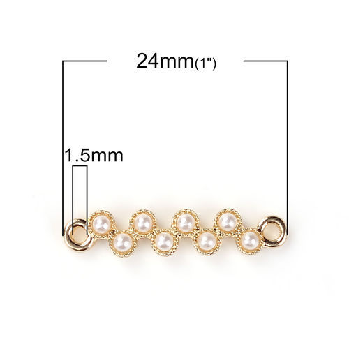 Imagen de Zamak Conectores En forma de S Chapado en Oro Blanco Imitación de perla 24mm x 5mm, 10 Unidades