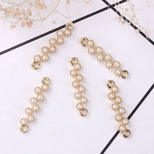 Imagen de Zamak Conectores En forma de S Chapado en Oro Blanco Imitación de perla 24mm x 5mm, 10 Unidades