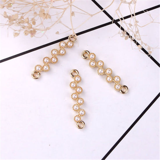 Imagen de Zamak Conectores En forma de S Chapado en Oro Blanco Imitación de perla 24mm x 5mm, 10 Unidades