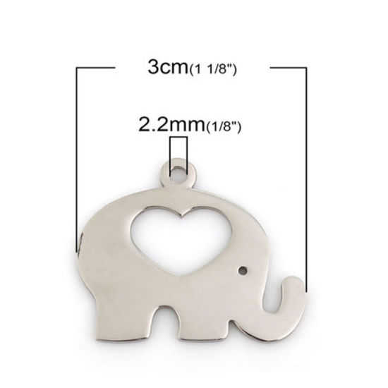 Picture of 304 Stainless Steel Pet Silhouette Pendants Cat Animal Silver Tone 30mm(1 1/8") x 18mm( 6/8"), 1 Piece