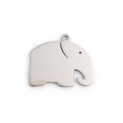 Bild von 304 Edelstahl Haustier Silhouette Charms Elefant Silberfarbe 28mm x 24mm, 1 Stück