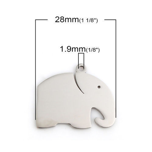 Bild von 304 Edelstahl Haustier Silhouette Charms Elefant Silberfarbe 28mm x 24mm, 1 Stück