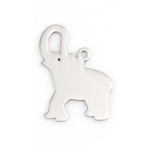 Picture of 304 Stainless Steel Pet Silhouette Pendants Elephant Animal Silver Tone 30mm(1 1/8") x 23mm( 7/8"), 1 Piece