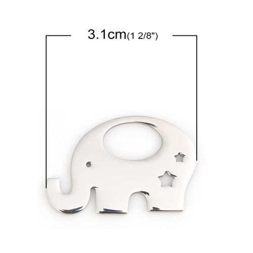 Picture of 304 Stainless Steel Pet Silhouette Pendants Elephant Animal Silver Tone Star 31mm(1 2/8") x 20mm( 6/8"), 1 Piece