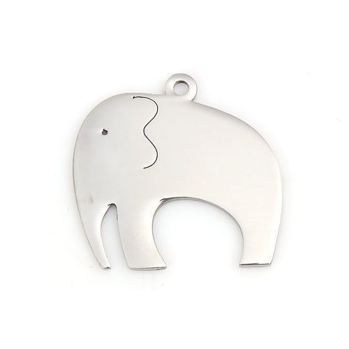 Bild von 304 Edelstahl Haustier Silhouette Charms Elefant Silberfarbe 28mm x 27mm, 1 Stück