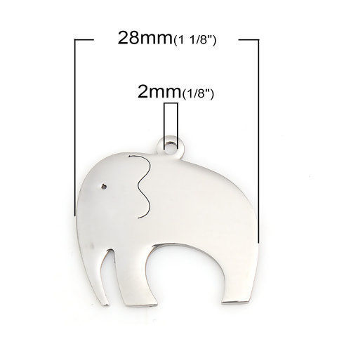 Picture of 304 Stainless Steel Pet Silhouette Charms Elephant Animal Silver Tone 28mm(1 1/8") x 27mm(1 1/8"), 1 Piece