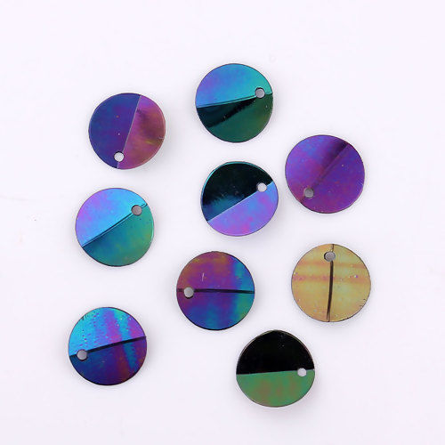 Picture of PVC Paillette Sequin Charms Round Purple AB Color 10mm Dia, 500 PCs