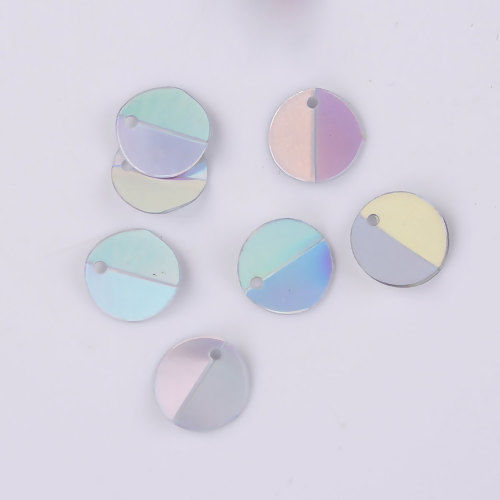 Picture of PVC Paillette Sequin Charms Round Silver AB Color 10mm Dia, 500 PCs