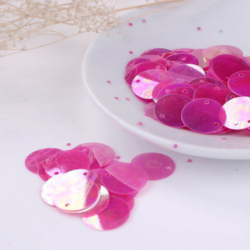 Picture of PVC Paillette Sequin Charms Round Fuchsia Transparent AB Color 16mm Dia, 500 PCs