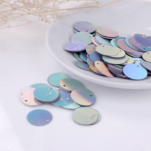 Picture of PVC Paillette Sequin Charms Round Silver AB Color 16mm Dia, 500 PCs