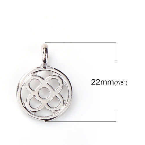 Bild von Zinklegierung Charms Rund Silberfarbe Blumen Hohl 22mm x 15mm, 20 Stück