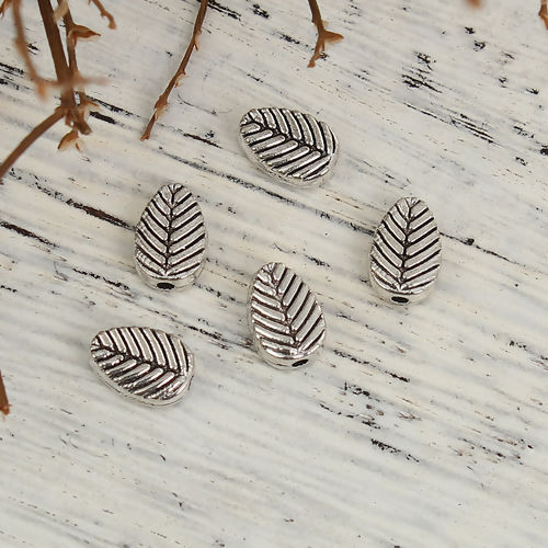 Picture of Zinc Based Alloy Spacer Beads Leaf Antique Silver Color 8mm x 6mm, Hole: Approx 1.1mm, 100 PCs