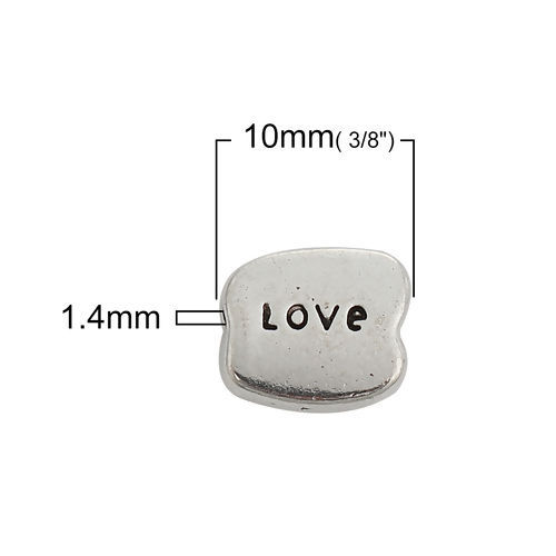 Picture of Zinc Based Alloy Spacer Beads Irregular Antique Silver Color Message " LOVE " 10mm x 8mm, Hole: Approx 1.4mm, 50 PCs