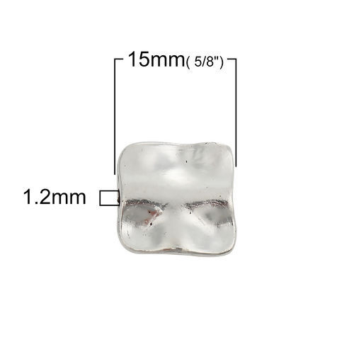 Image de Perles en Alliage de Zinc Carré Argent Vieilli 15mm x 15mm, Taille de Trou: 1.2mm, 50 Pcs