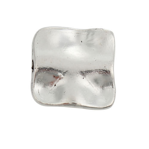 Image de Perles en Alliage de Zinc Carré Argent Vieilli 15mm x 15mm, Taille de Trou: 1.2mm, 50 Pcs