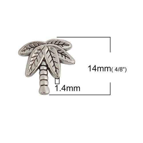 Picture of Zinc Based Alloy Spacer Beads Coconut Tree Antique Silver Color 14mm x 14mm, Hole: Approx 1.4mm, 50 PCs