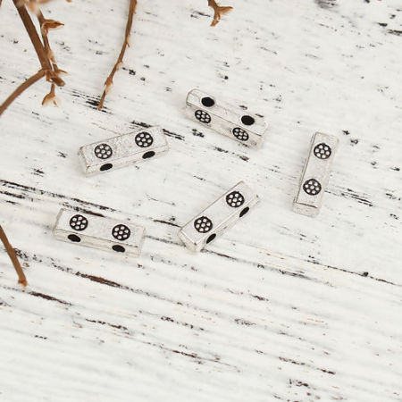 Immagine di Lega di Zinco Separatori Perline Due Fori Rettangolo Argento Antico Fiore Scolpisce Circa 10mm x 3mm, Foro:Circa 1.3mm, 200 Pz