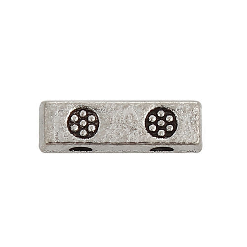 Immagine di Lega di Zinco Separatori Perline Due Fori Rettangolo Argento Antico Fiore Scolpisce Circa 10mm x 3mm, Foro:Circa 1.3mm, 200 Pz
