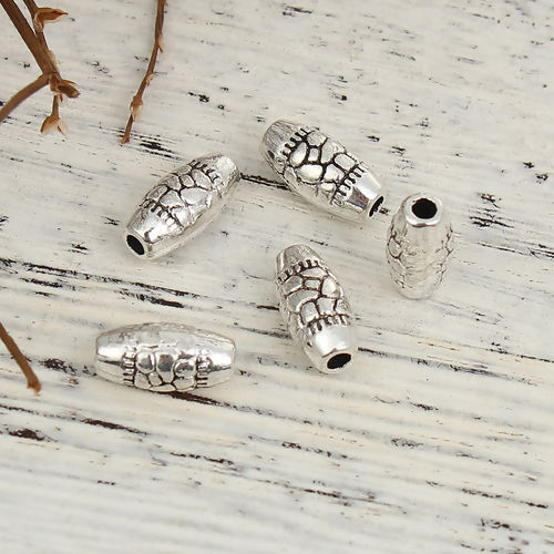 Immagine di Lega di Zinco Separatori Perline Olive Argento Antico Circa 10mm x 5mm, Foro:Circa 1.6mm, 100 Pz
