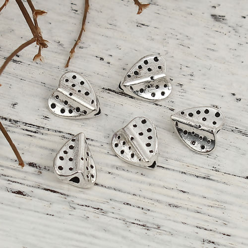 Picture of Zinc Based Alloy Spacer Beads Heart Antique Silver Color 10mm x 9mm, Hole: Approx 1.6mm, 100 PCs