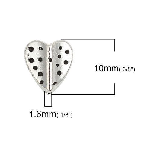 Picture of Zinc Based Alloy Spacer Beads Heart Antique Silver Color 10mm x 9mm, Hole: Approx 1.6mm, 100 PCs