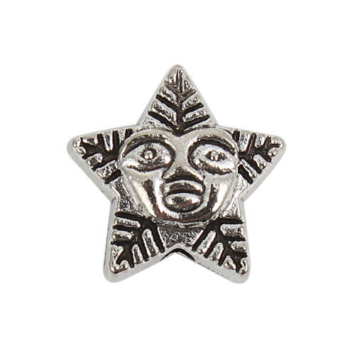 Picture of Zinc Based Alloy Spacer Beads Face Antique Silver Color Pentagram Star 11mm x 11mm, Hole: Approx 1.2mm, 50 PCs