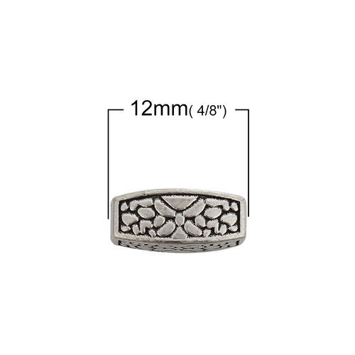 Immagine di Lega di Zinco Separatori Perline Rettangolo Argento Antico Intagliato Scolpisce Circa 12mm x 5mm, Foro:Circa 1.7mm, 50 Pz