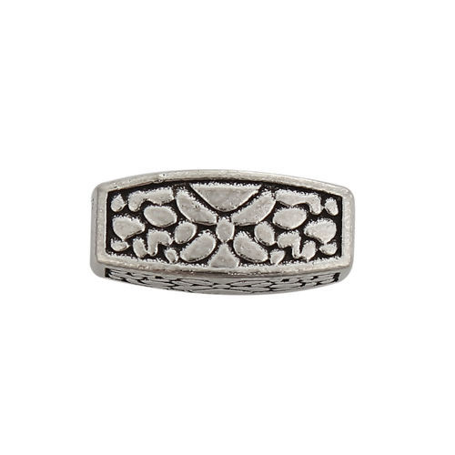 Immagine di Lega di Zinco Separatori Perline Rettangolo Argento Antico Intagliato Scolpisce Circa 12mm x 5mm, Foro:Circa 1.7mm, 50 Pz