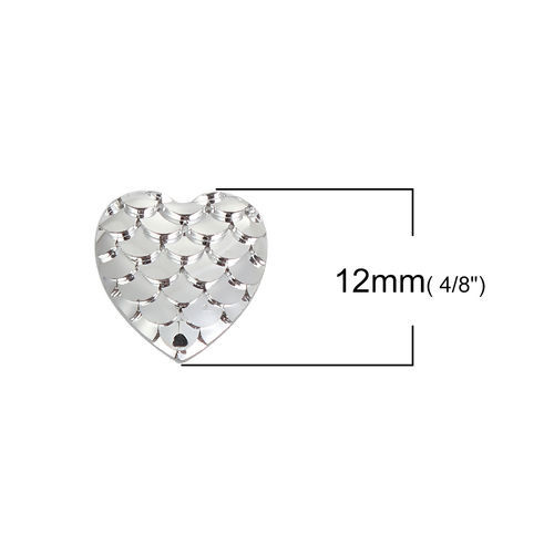 Imagen de Resina Sirena/Escama Dome Seals Cabochon Corazón Plata Diámetro: 12mm x 12mm, 100 Unidades