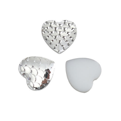 Imagen de Resina Sirena/Escama Dome Seals Cabochon Corazón Plata Diámetro: 12mm x 12mm, 100 Unidades